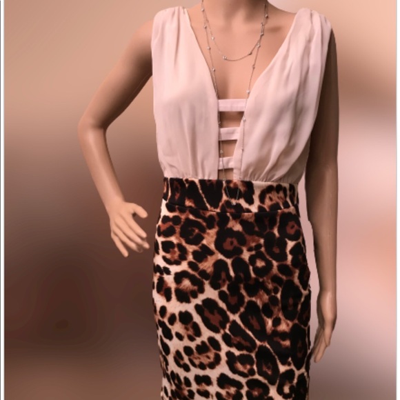 Monaco Leopard print cream & brown mini sleeveless dress size Lg - Picture 3 of 13